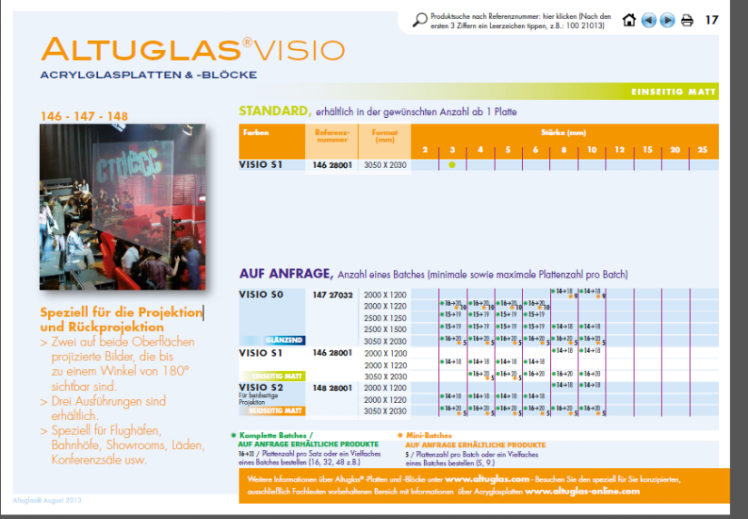 Altuglas Visio Datenblatt